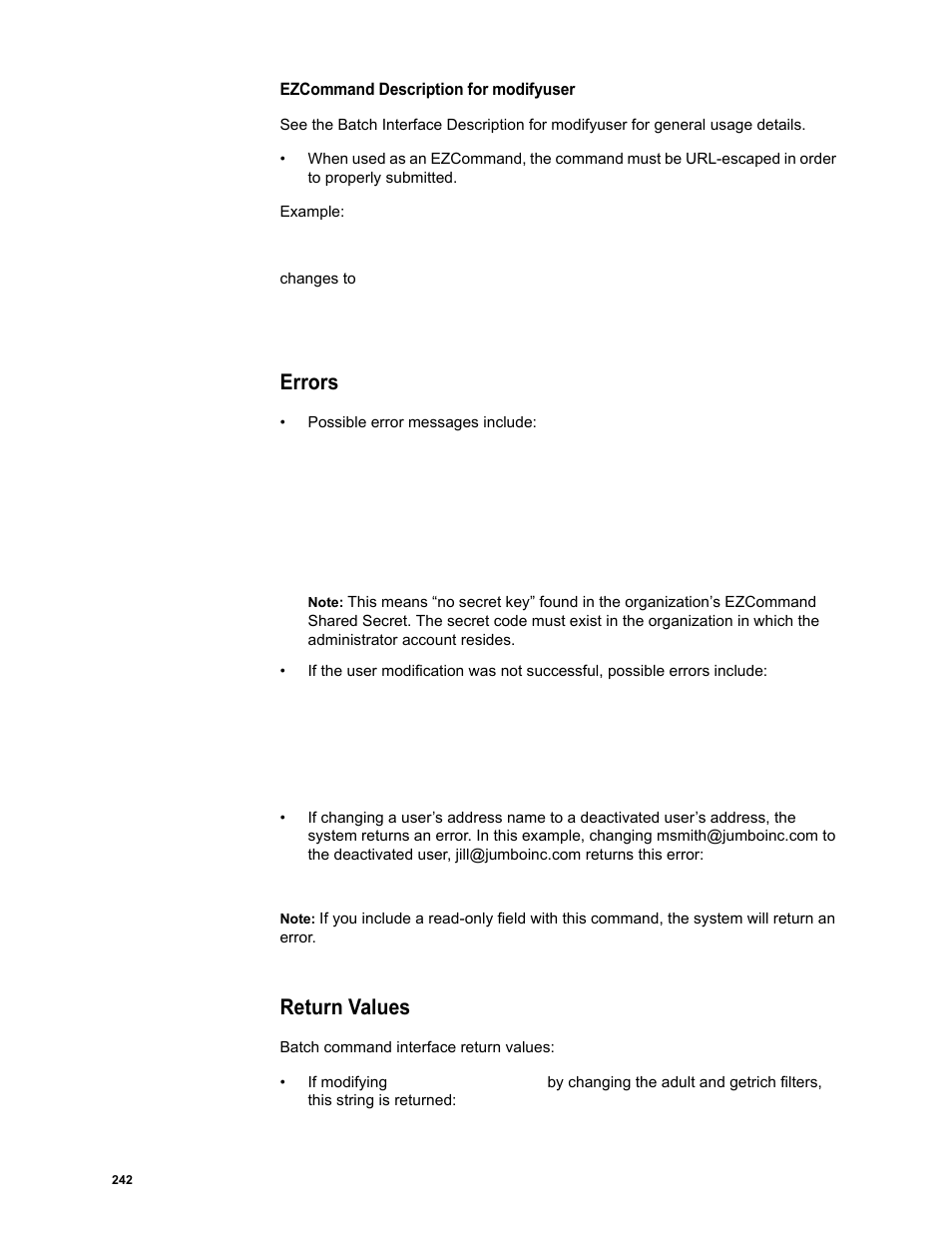 Errors, Return values | Google Message Security Batch Reference Guide User Manual | Page 239 / 561