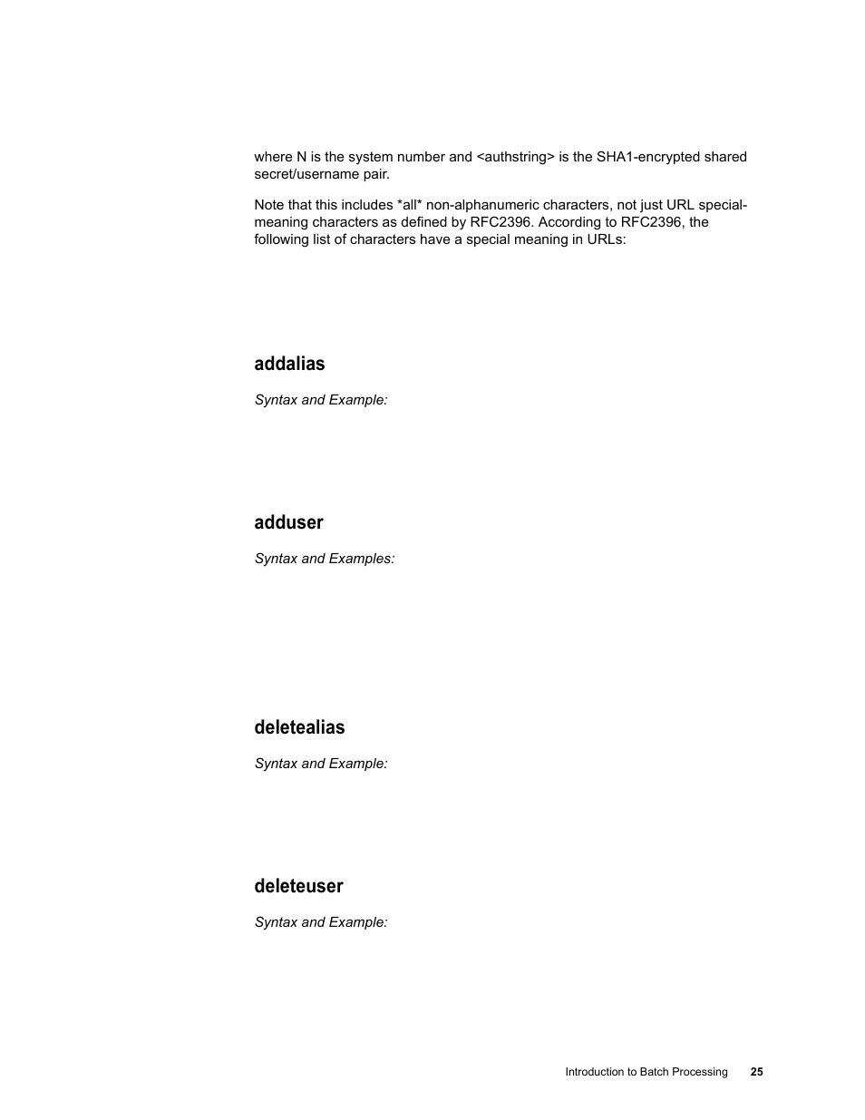 Addalias, Adduser, Deletealias | Deleteuser | Google Message Security Batch Reference Guide User Manual | Page 24 / 561