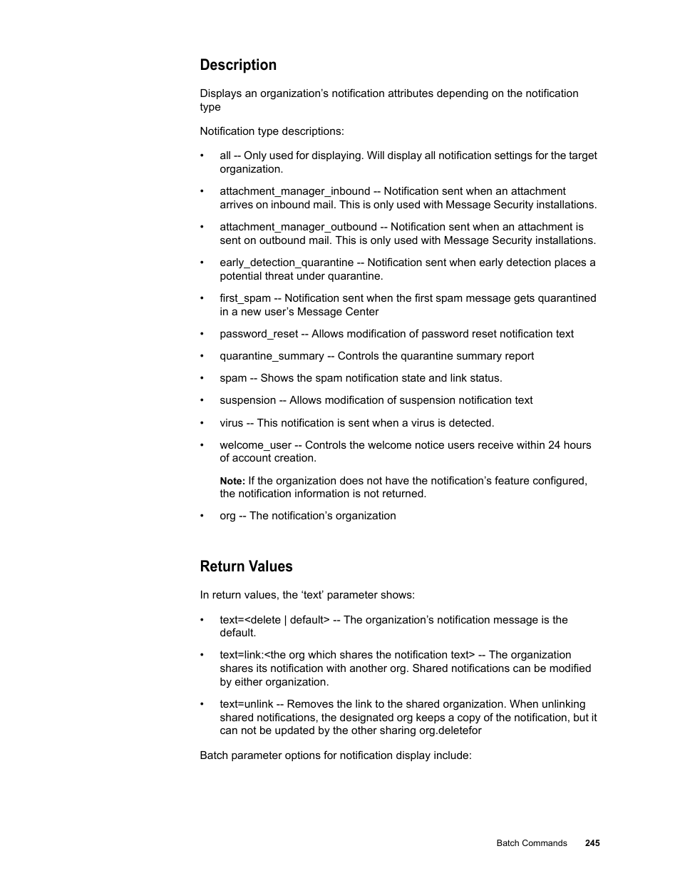 Description, Return values | Google Message Security Batch Reference Guide User Manual | Page 242 / 561