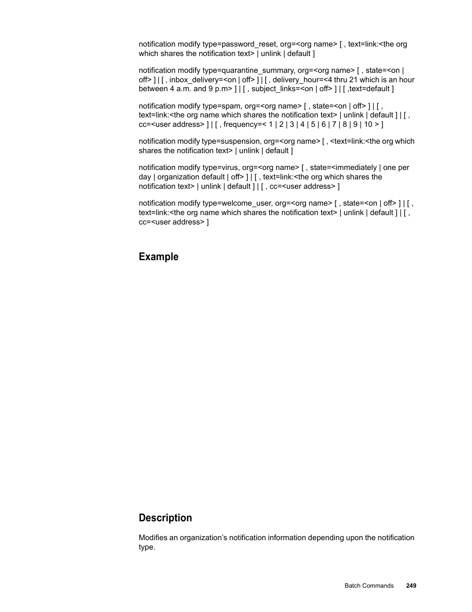 Example, Description | Google Message Security Batch Reference Guide User Manual | Page 246 / 561