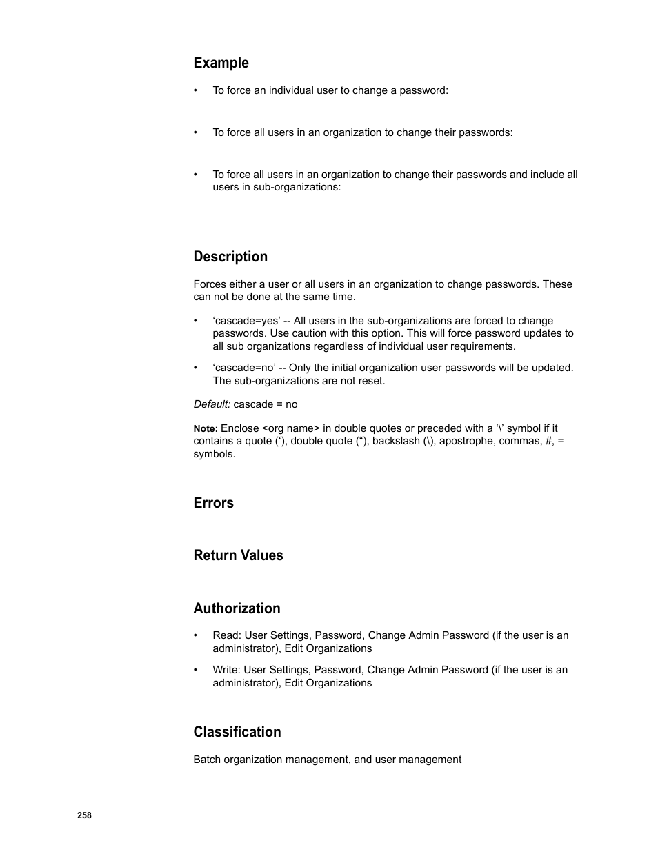 Example, Description, Errors | Return values, Authorization, Classification, Errors return values authorization | Google Message Security Batch Reference Guide User Manual | Page 255 / 561