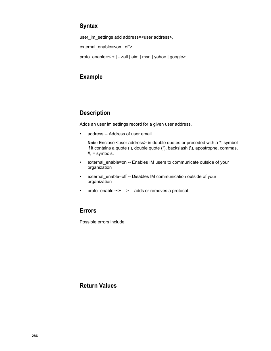 Syntax, Example, Description | Errors, Return values | Google Message Security Batch Reference Guide User Manual | Page 283 / 561