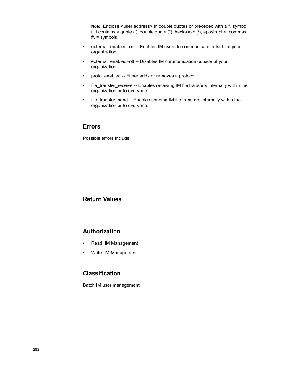 Errors, Return values, Authorization | Classification | Google Message Security Batch Reference Guide User Manual | Page 289 / 561