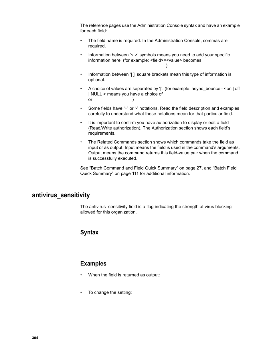 Antivirus_sensitivity, Syntax, Examples | Google Message Security Batch Reference Guide User Manual | Page 292 / 561