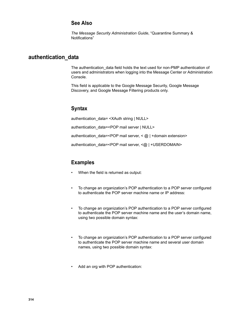See also, Authentication_data, Syntax | Examples | Google Message Security Batch Reference Guide User Manual | Page 302 / 561