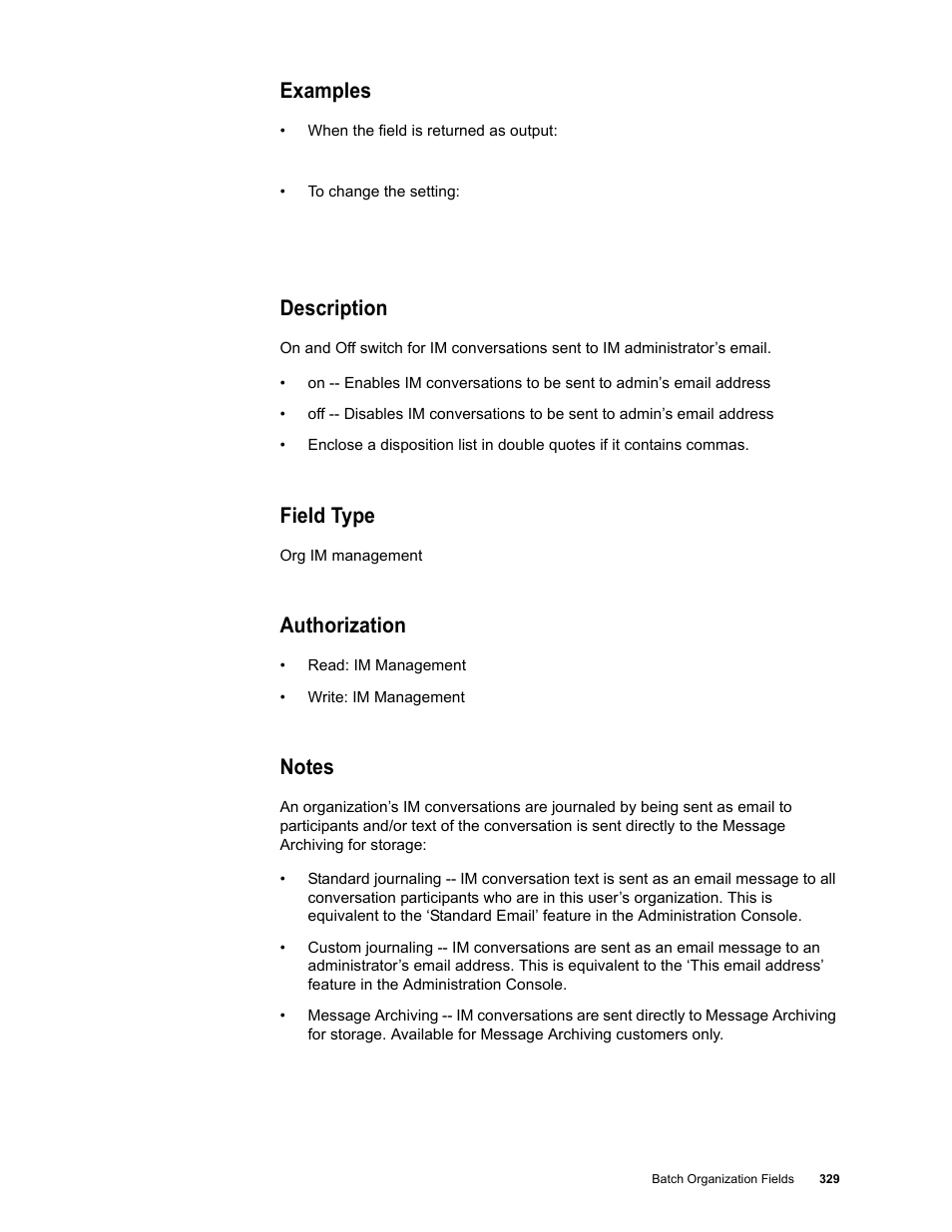 Examples, Description, Field type | Authorization, Notes | Google Message Security Batch Reference Guide User Manual | Page 317 / 561