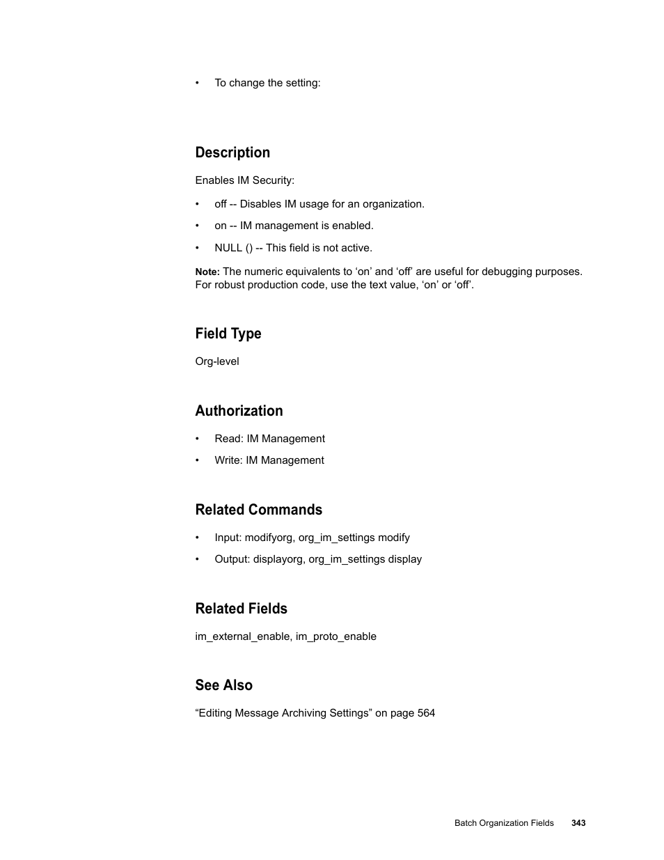 Description, Field type, Authorization | Related commands, Related fields, See also | Google Message Security Batch Reference Guide User Manual | Page 331 / 561
