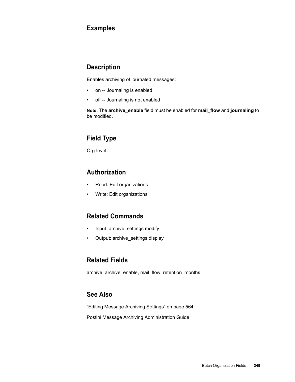 Examples, Description, Field type | Authorization, Related commands, Related fields, See also | Google Message Security Batch Reference Guide User Manual | Page 337 / 561