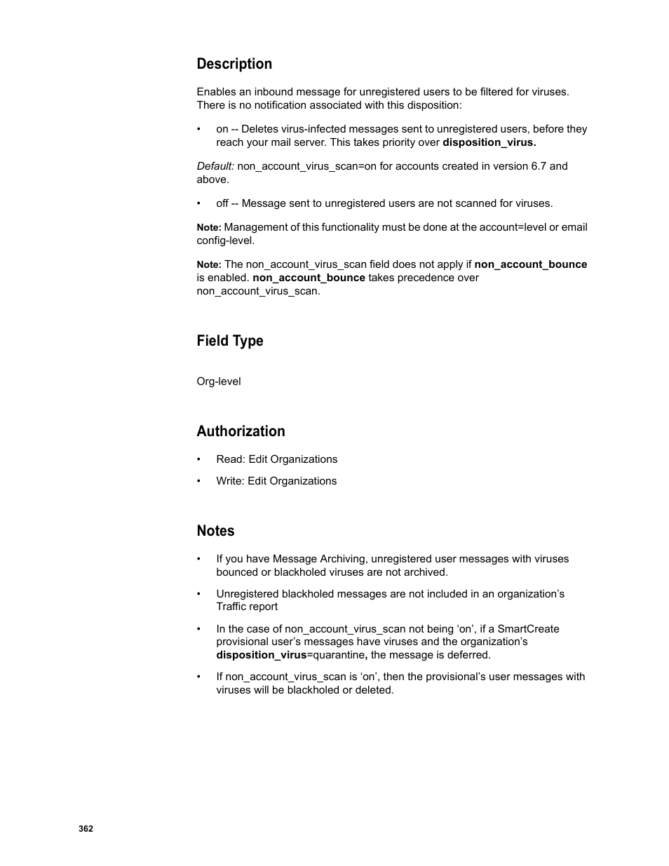 Description, Field type, Org-level | Authorization, Notes | Google Message Security Batch Reference Guide User Manual | Page 350 / 561