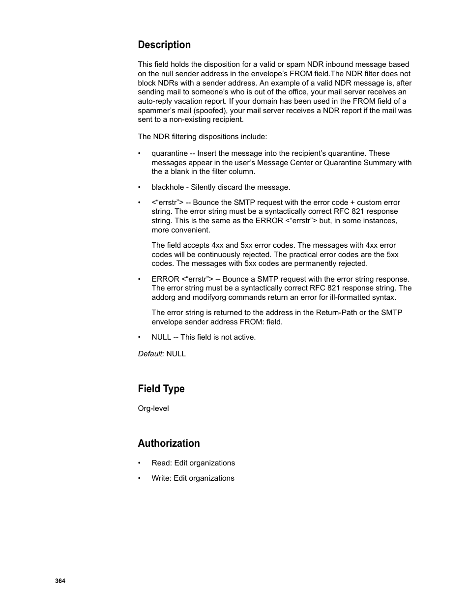 Description, Field type, Authorization | Google Message Security Batch Reference Guide User Manual | Page 352 / 561