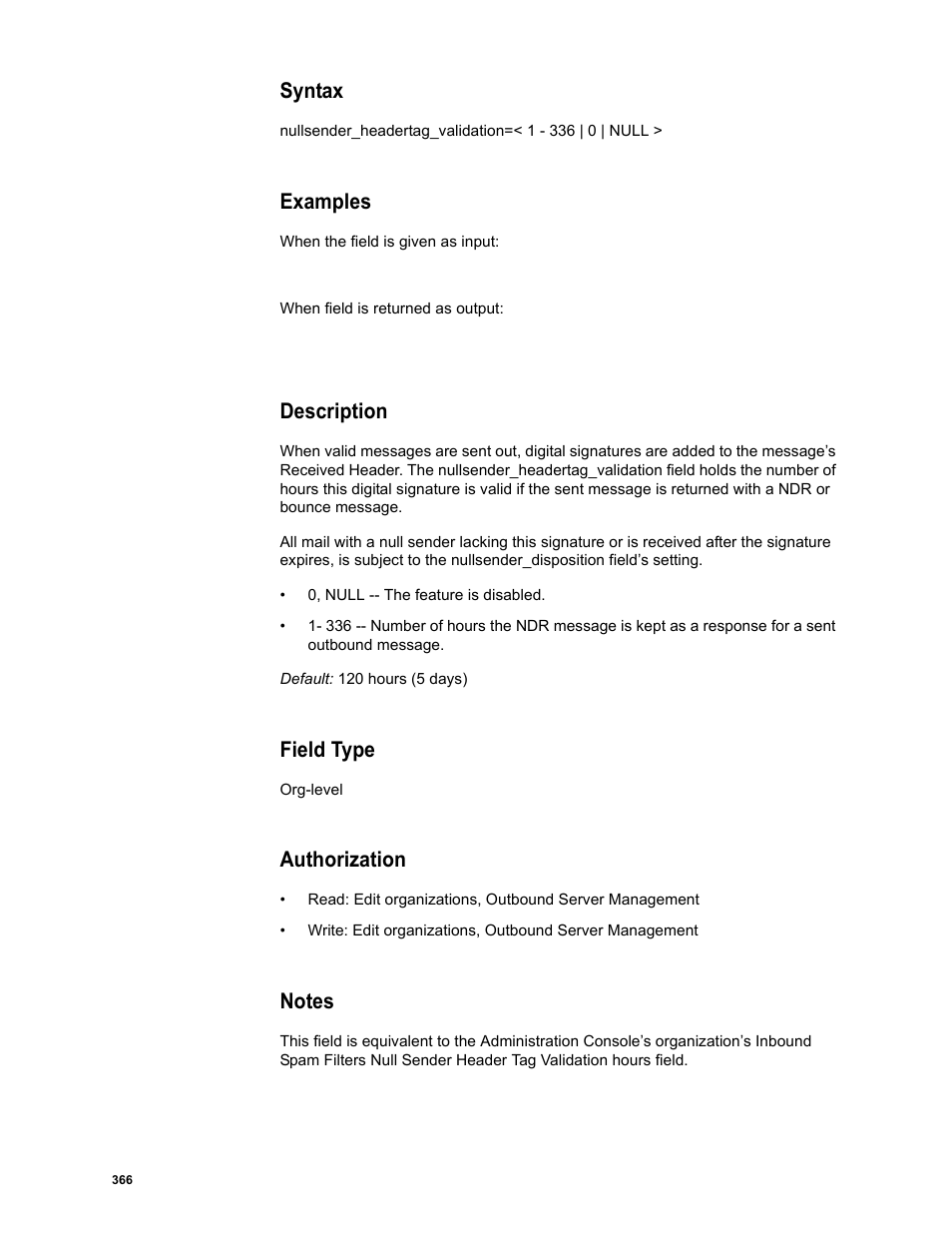 Syntax, Examples, Description | Field type, Authorization, Notes | Google Message Security Batch Reference Guide User Manual | Page 354 / 561