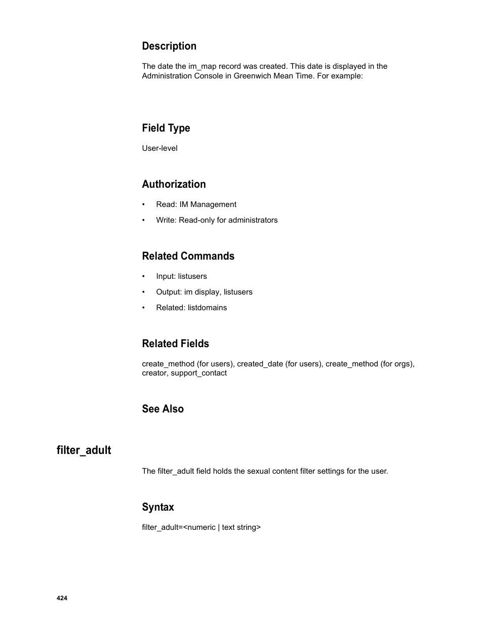 Description, Field type, Authorization | Related commands, Related fields, See also, Filter_adult, Syntax | Google Message Security Batch Reference Guide User Manual | Page 412 / 561