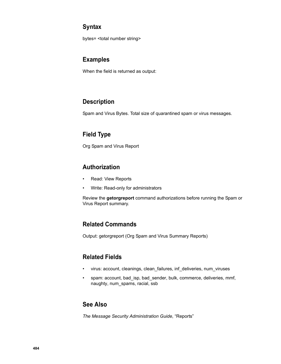 Syntax, Examples, Description | Field type, Authorization, Related commands, Related fields, See also | Google Message Security Batch Reference Guide User Manual | Page 472 / 561