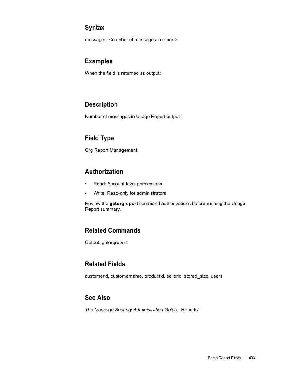 Syntax, Examples, Description | Field type, Authorization, Related commands, Related fields, See also | Google Message Security Batch Reference Guide User Manual | Page 481 / 561