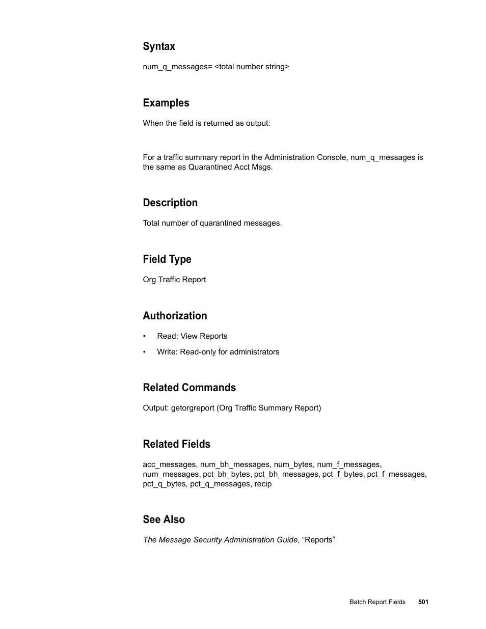 Syntax, Examples, Description | Field type, Authorization, Related commands, Related fields, See also | Google Message Security Batch Reference Guide User Manual | Page 489 / 561