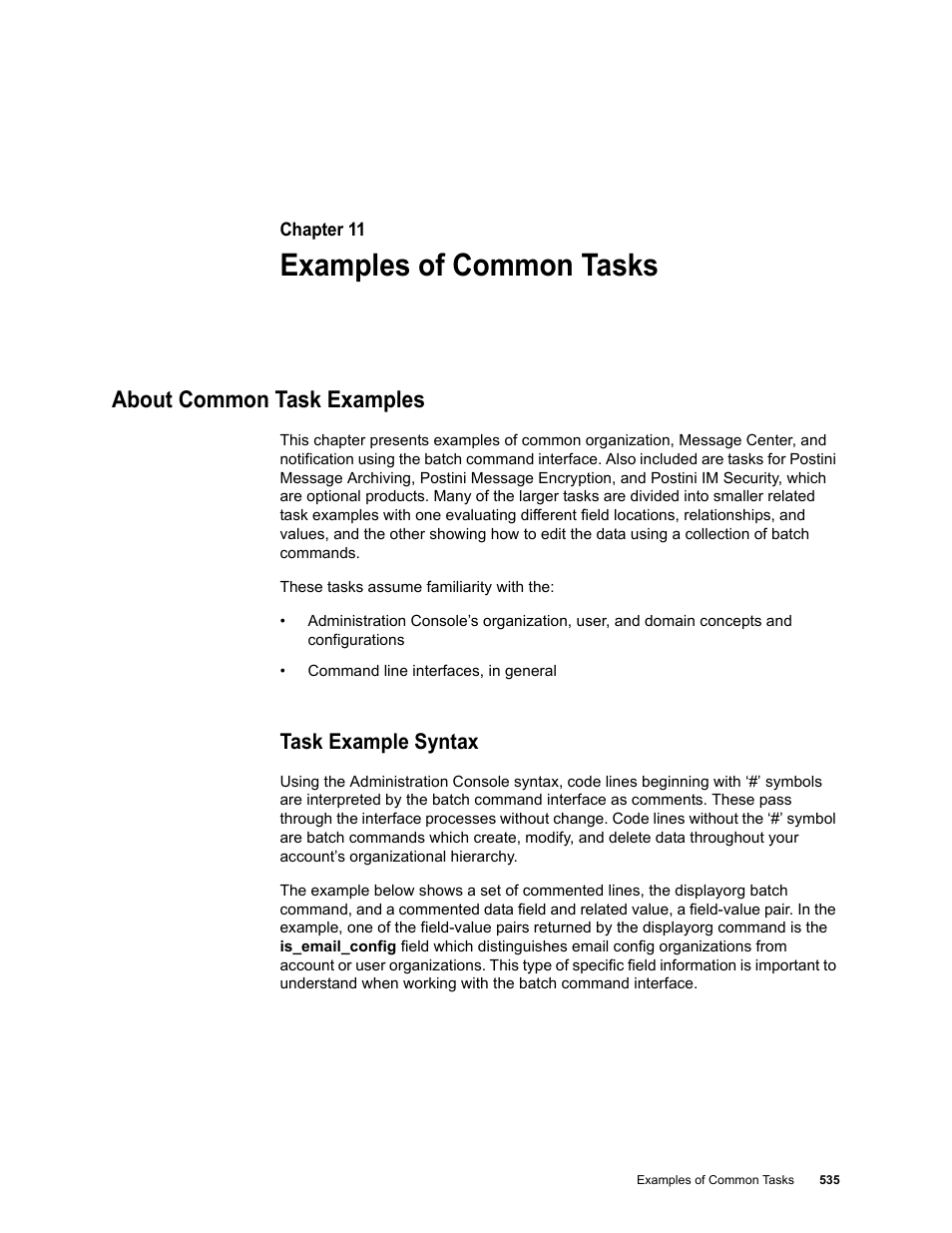 Examples of common tasks, About common task examples, Task example syntax | Chapter 11: examples of common tasks | Google Message Security Batch Reference Guide User Manual | Page 522 / 561