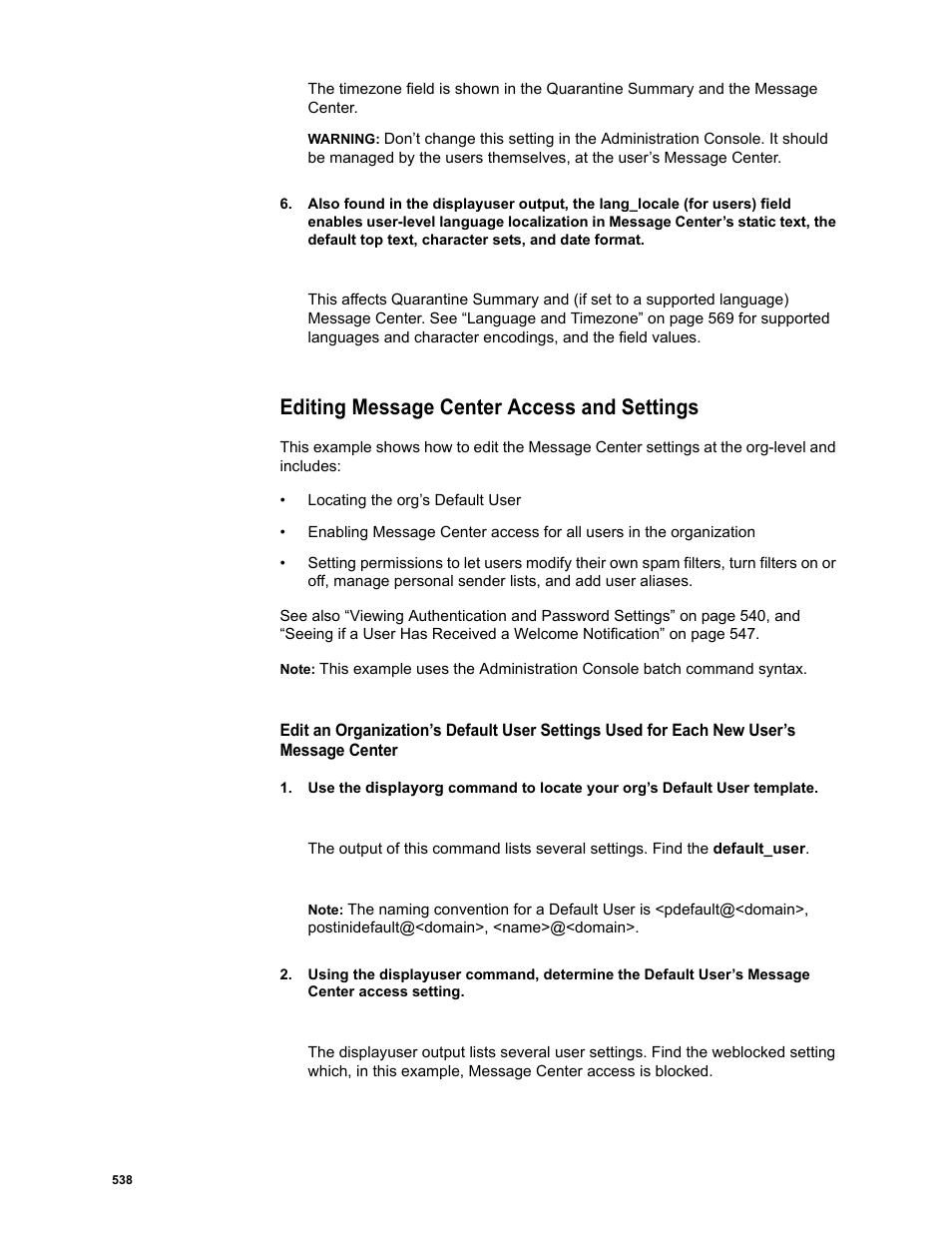 Editing message center access and settings | Google Message Security Batch Reference Guide User Manual | Page 525 / 561