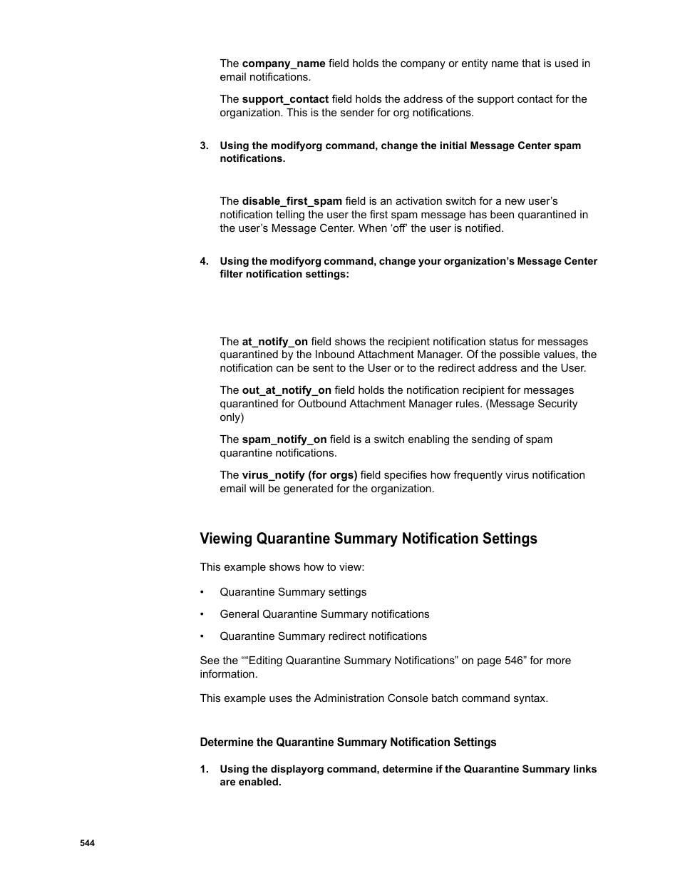 Viewing quarantine summary notification settings | Google Message Security Batch Reference Guide User Manual | Page 531 / 561