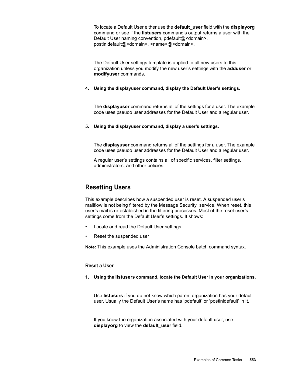 Resetting users | Google Message Security Batch Reference Guide User Manual | Page 540 / 561