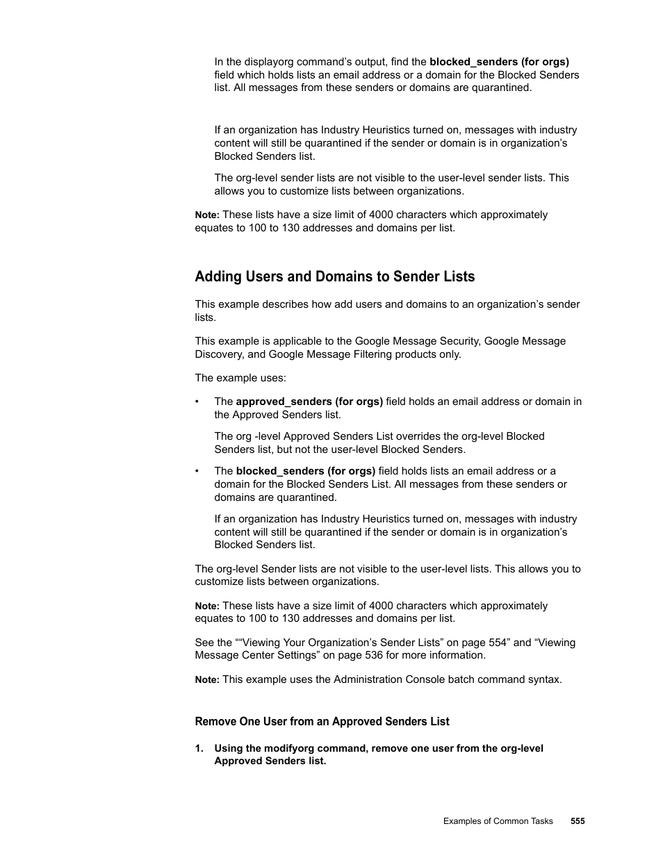 Adding users and domains to sender lists | Google Message Security Batch Reference Guide User Manual | Page 542 / 561