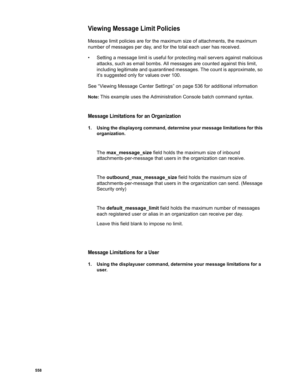 Viewing message limit policies | Google Message Security Batch Reference Guide User Manual | Page 545 / 561