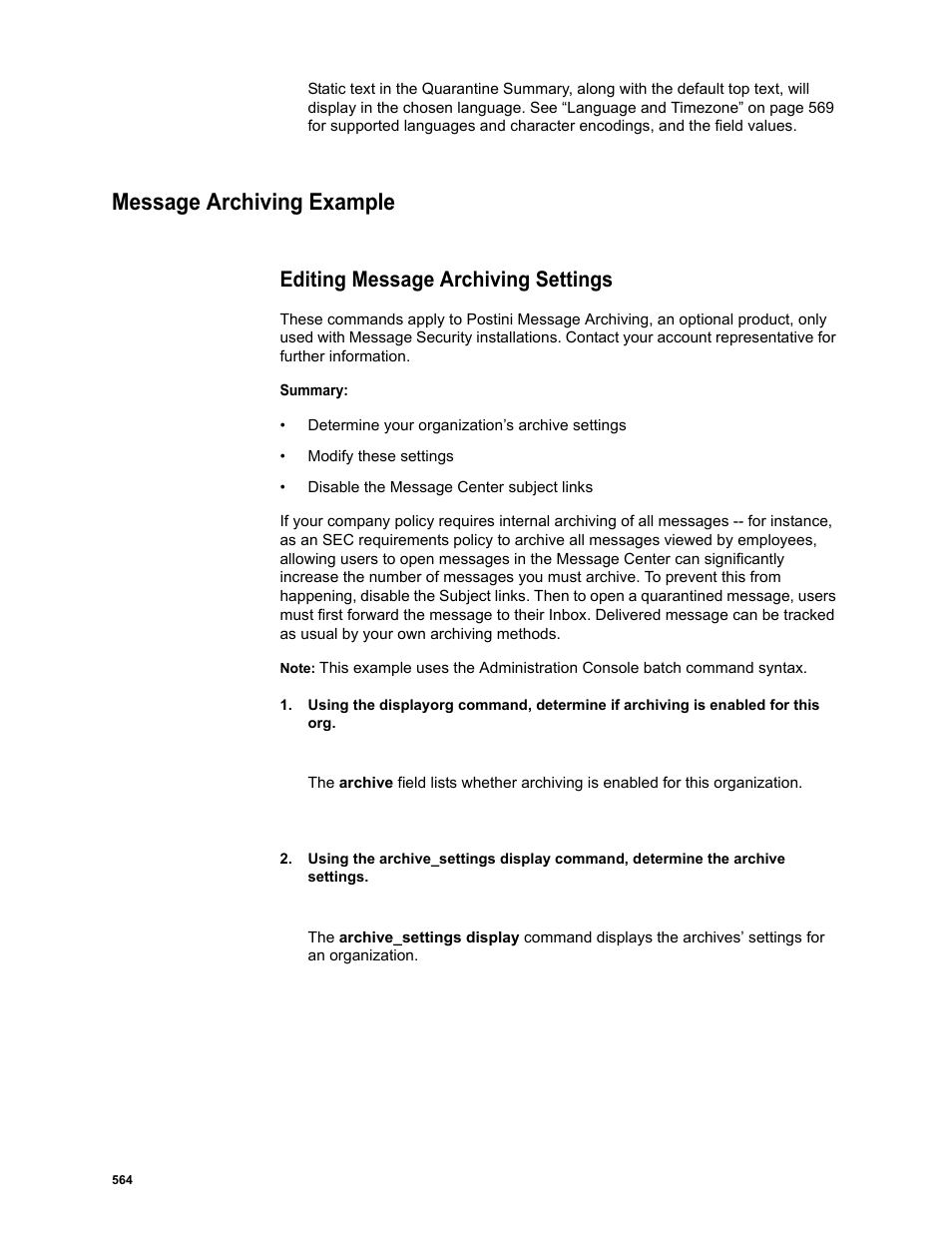 Message archiving example, Editing message archiving settings | Google Message Security Batch Reference Guide User Manual | Page 551 / 561
