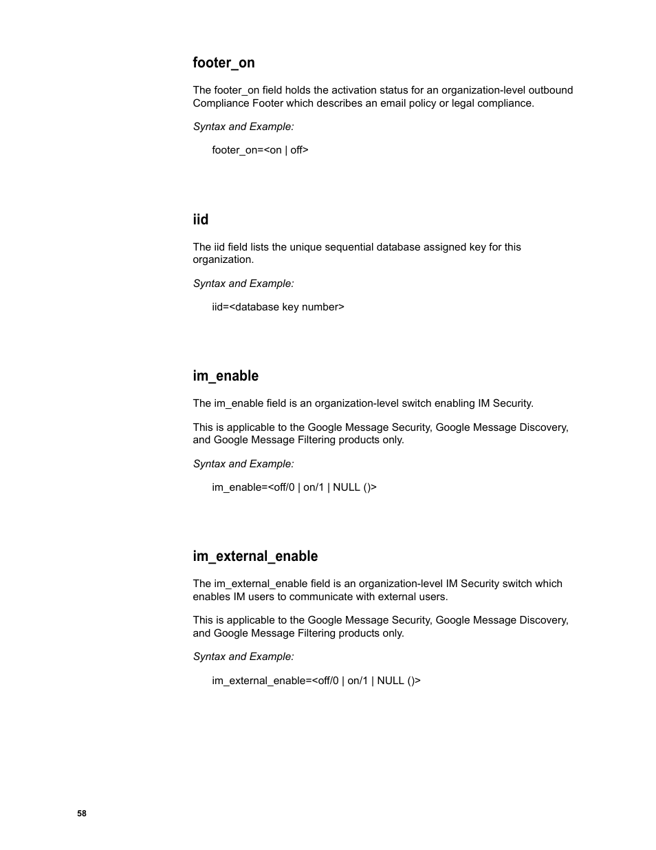 Footer_on, Im_enable, Im_external_enable | Google Message Security Batch Reference Guide User Manual | Page 57 / 561