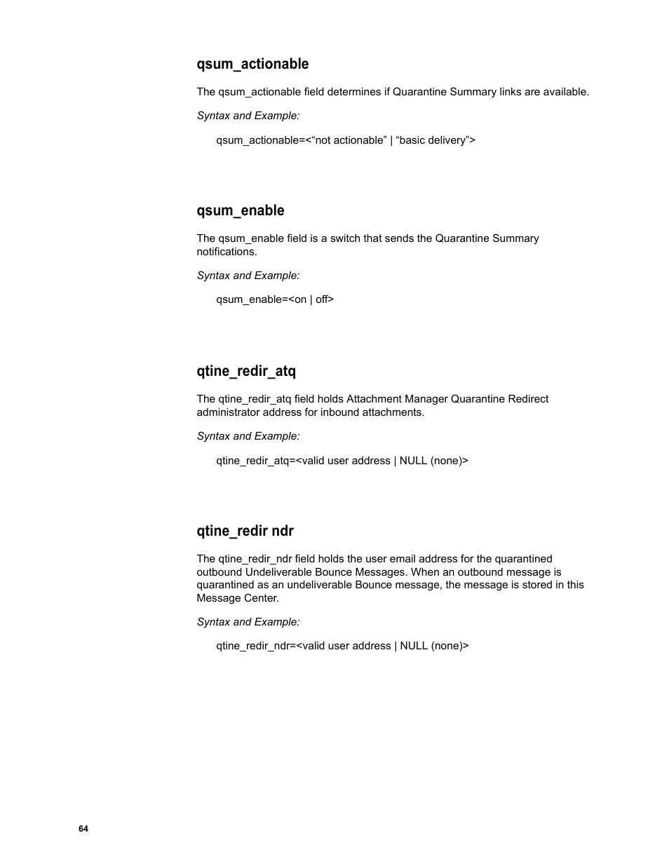 Qsum_actionable, Qsum_enable, Qtine_redir_atq | Qtine_redir ndr | Google Message Security Batch Reference Guide User Manual | Page 63 / 561