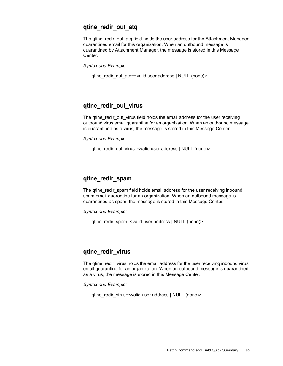 Qtine_redir_out_atq, Qtine_redir_out_virus, Qtine_redir_spam | Qtine_redir_virus | Google Message Security Batch Reference Guide User Manual | Page 64 / 561