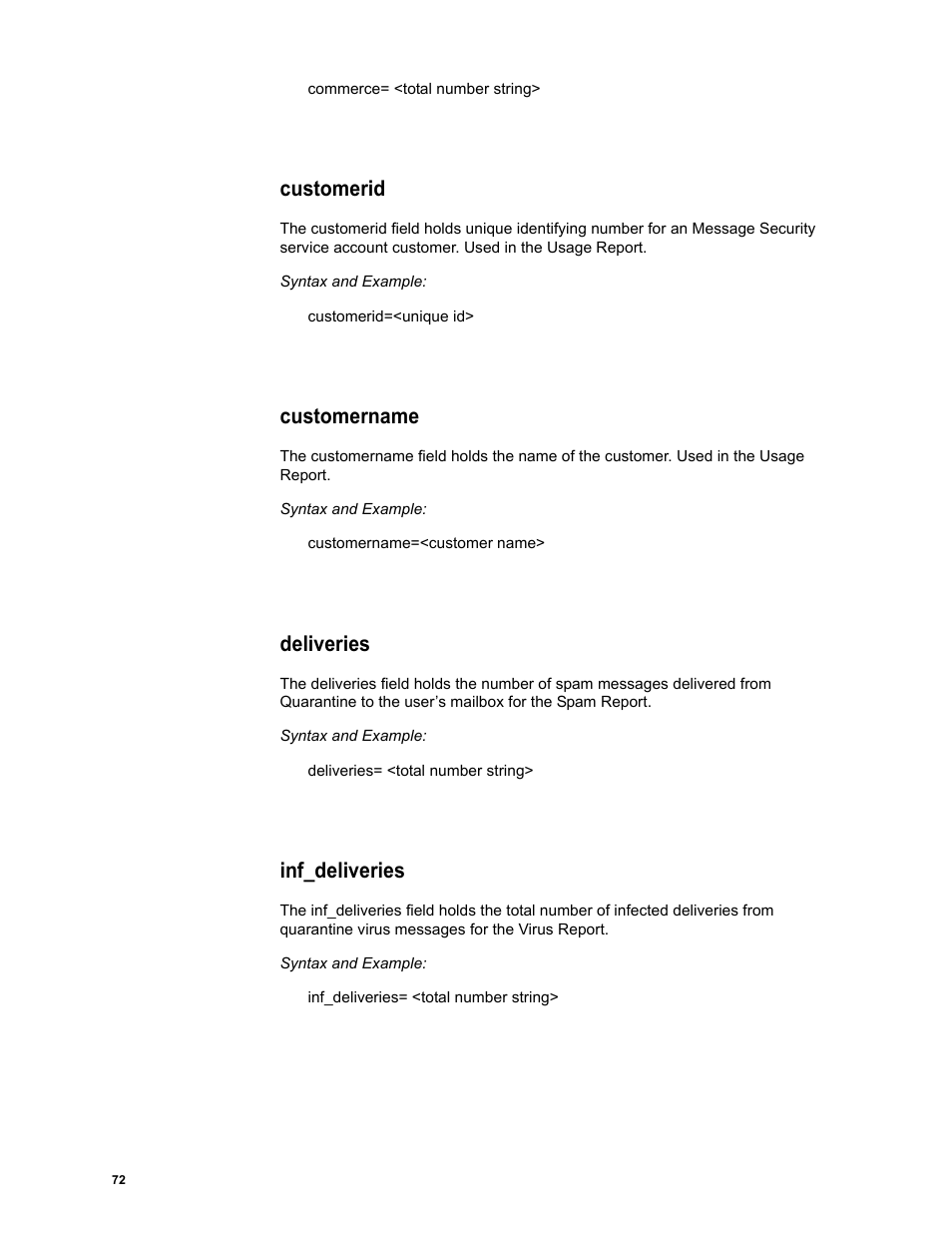 Customerid, Customername, Deliveries | Inf_deliveries | Google Message Security Batch Reference Guide User Manual | Page 71 / 561