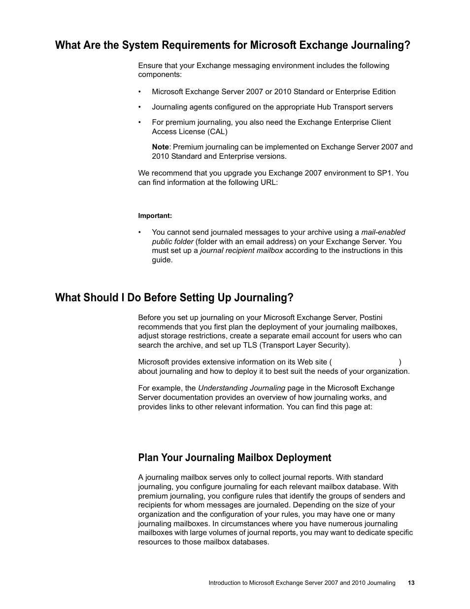 What should i do before setting up journaling, Plan your journaling mailbox deployment | Google Message Archiving Microsoft Exchange Journaling Configuration Guide For Exchange Server 2007 and 2010 User Manual | Page 11 / 33