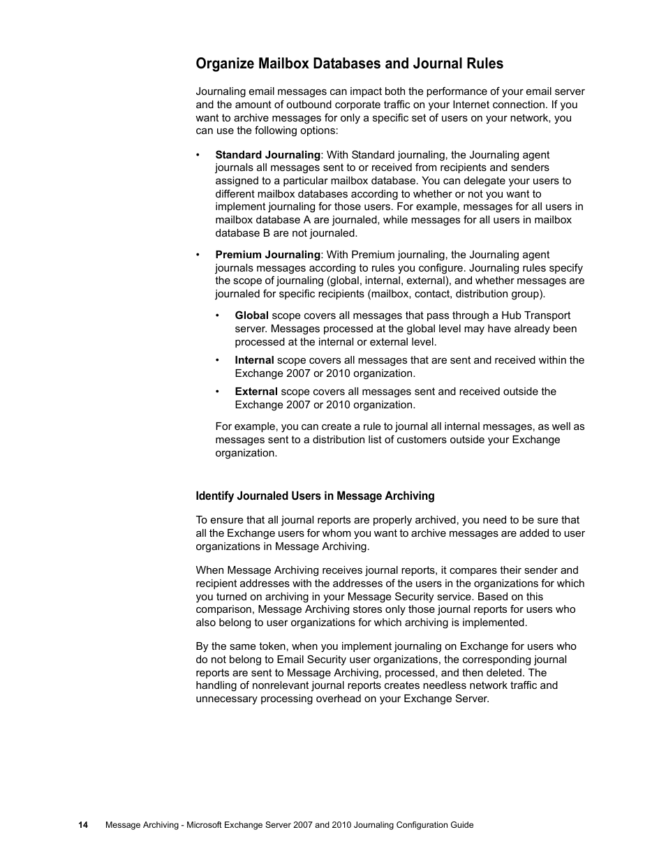 Organize mailbox databases and journal rules | Google Message Archiving Microsoft Exchange Journaling Configuration Guide For Exchange Server 2007 and 2010 User Manual | Page 12 / 33