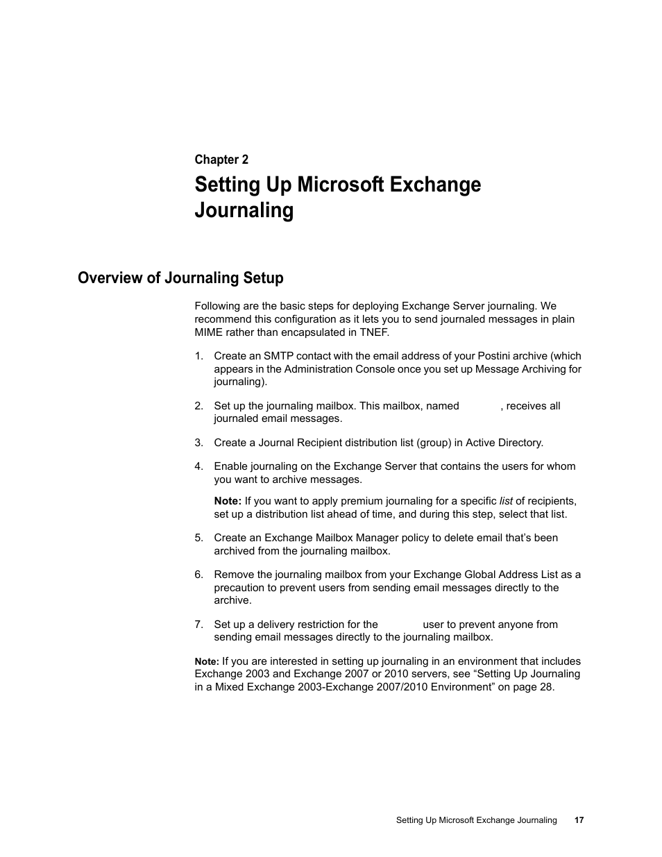 Setting up microsoft exchange journaling, Overview of journaling setup | Google Message Archiving Microsoft Exchange Journaling Configuration Guide For Exchange Server 2007 and 2010 User Manual | Page 15 / 33