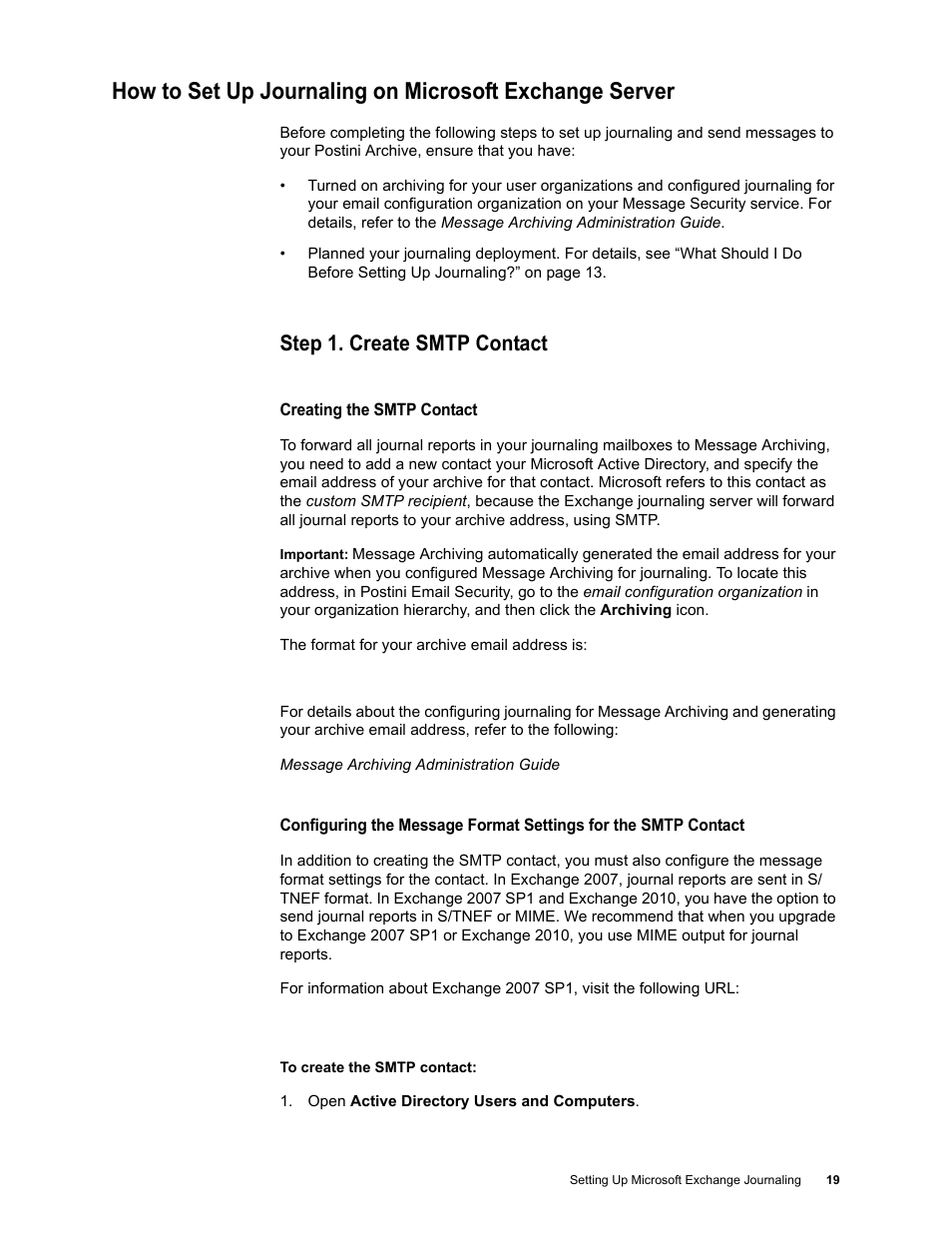 Step 1. create smtp contact | Google Message Archiving Microsoft Exchange Journaling Configuration Guide For Exchange Server 2007 and 2010 User Manual | Page 17 / 33