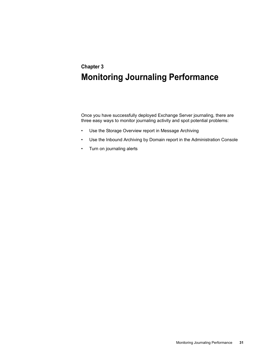 Monitoring journaling performance, Chapter 3: monitoring journaling performance | Google Message Archiving Microsoft Exchange Journaling Configuration Guide For Exchange Server 2007 and 2010 User Manual | Page 29 / 33