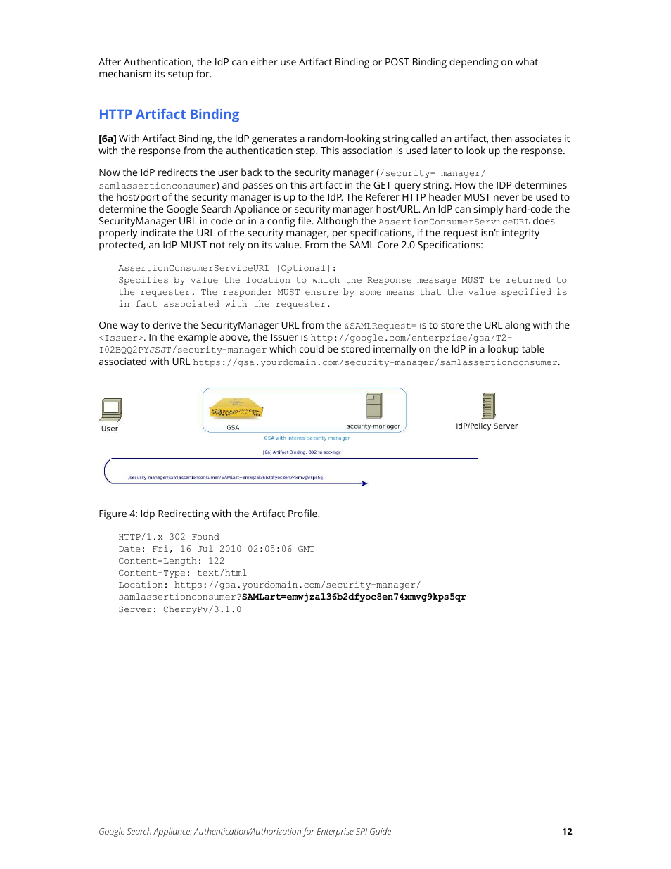 Http artifact binding | Google Search Appliance Authentication/Authorization for Enterprise SPI Guide User Manual | Page 12 / 33
