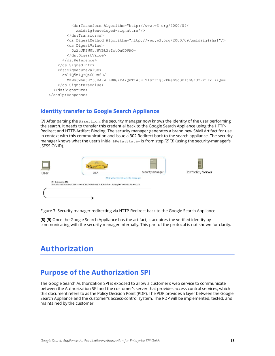 Identity transfer to google search appliance, Authorization, Purpose of the authorization spi | Google Search Appliance Authentication/Authorization for Enterprise SPI Guide User Manual | Page 18 / 33