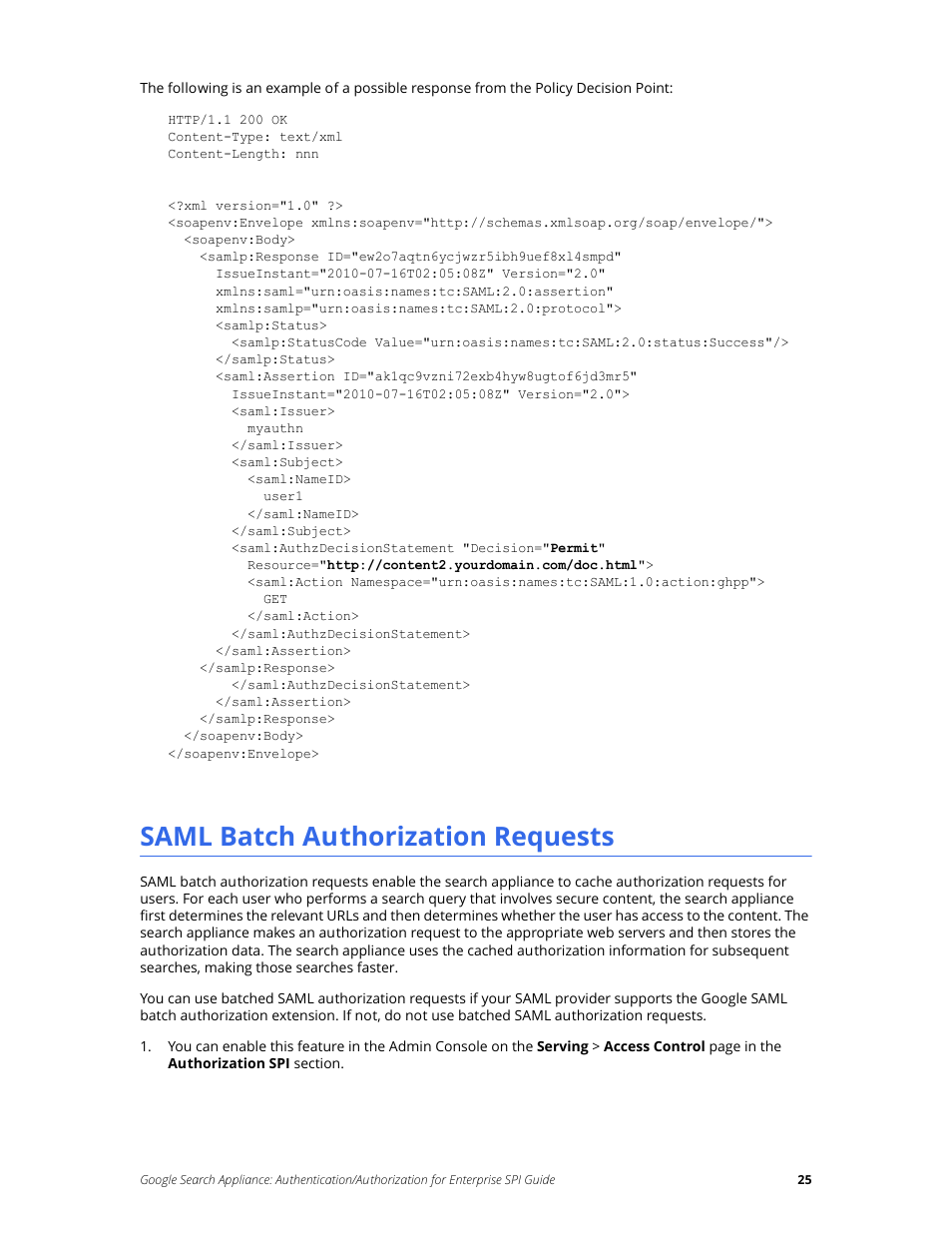 Saml batch authorization requests | Google Search Appliance Authentication/Authorization for Enterprise SPI Guide User Manual | Page 25 / 33