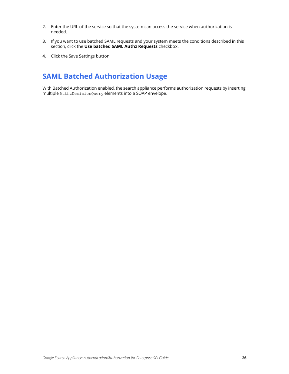 Saml batched authorization usage | Google Search Appliance Authentication/Authorization for Enterprise SPI Guide User Manual | Page 26 / 33
