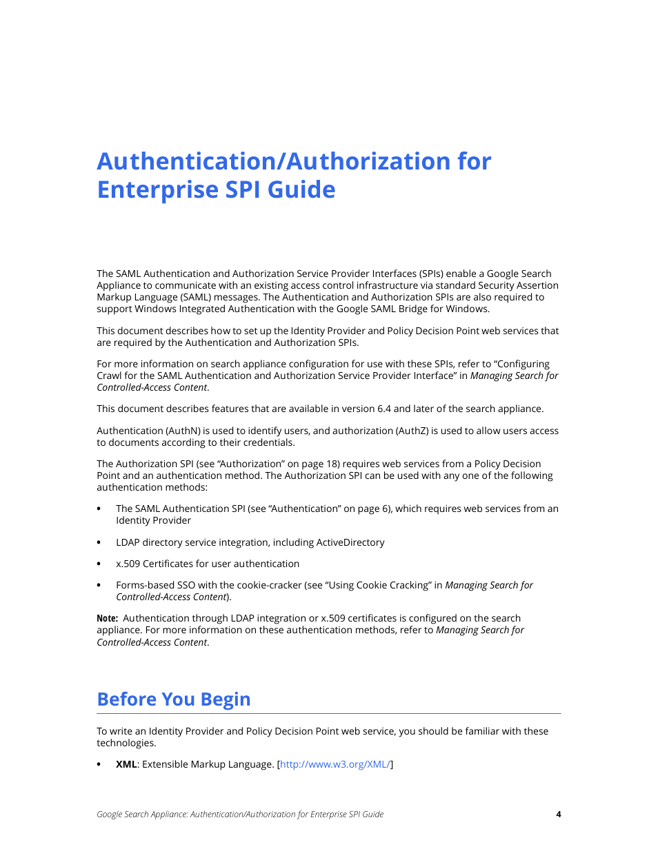 Before you begin | Google Search Appliance Authentication/Authorization for Enterprise SPI Guide User Manual | Page 4 / 33