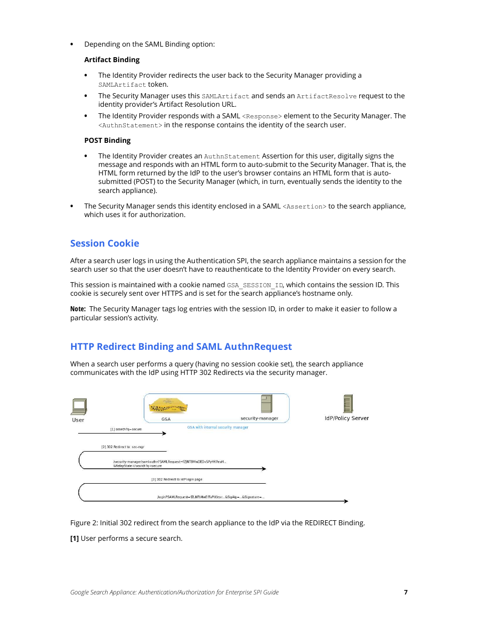 Session cookie, Http redirect binding and saml authnrequest | Google Search Appliance Authentication/Authorization for Enterprise SPI Guide User Manual | Page 7 / 33