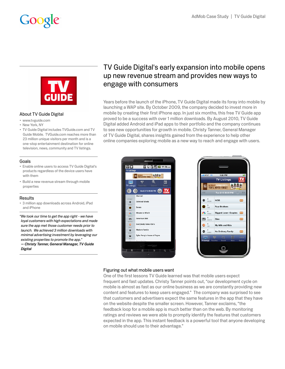 Google AdMob Case Study TV Guide Digital User Manual | 2 pages