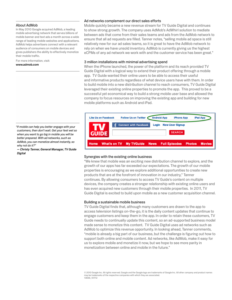 Google AdMob Case Study TV Guide Digital User Manual | Page 2 / 2