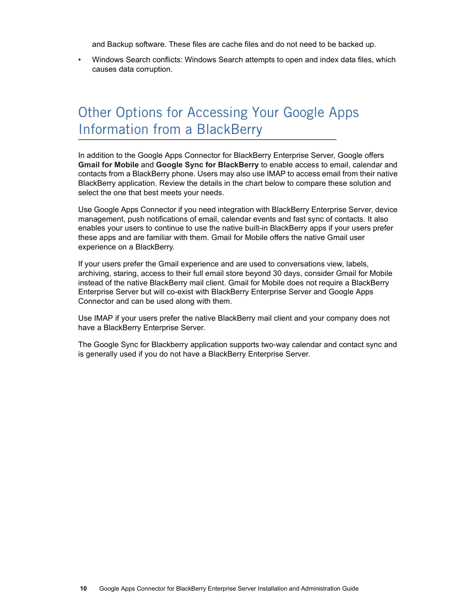 Google Apps Connector for BlackBerry Enterprise Server Installation and Administration Guide User Manual | Page 10 / 70