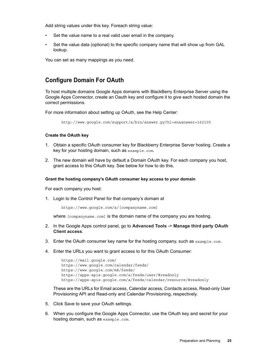 Configure domain for oauth | Google Apps Connector for BlackBerry Enterprise Server Installation and Administration Guide User Manual | Page 25 / 70