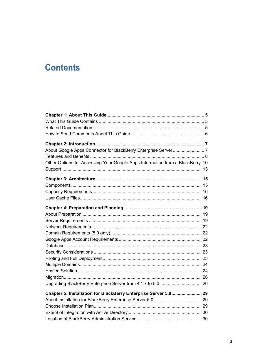 Google Apps Connector for BlackBerry Enterprise Server Installation and Administration Guide User Manual | Page 3 / 70