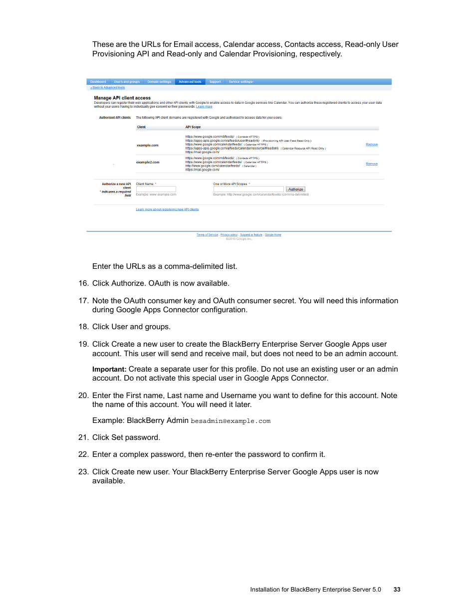 Google Apps Connector for BlackBerry Enterprise Server Installation and Administration Guide User Manual | Page 33 / 70