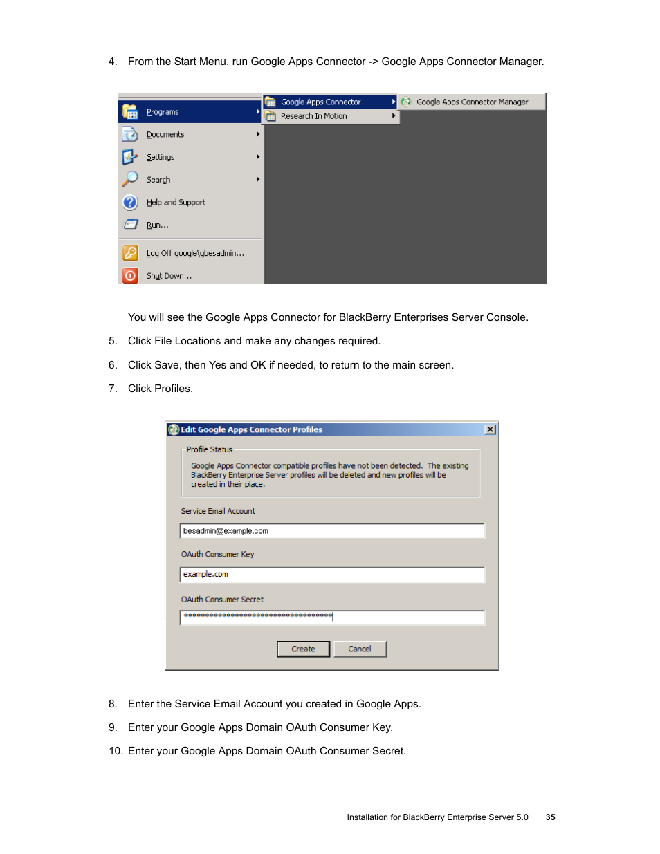 Google Apps Connector for BlackBerry Enterprise Server Installation and Administration Guide User Manual | Page 35 / 70