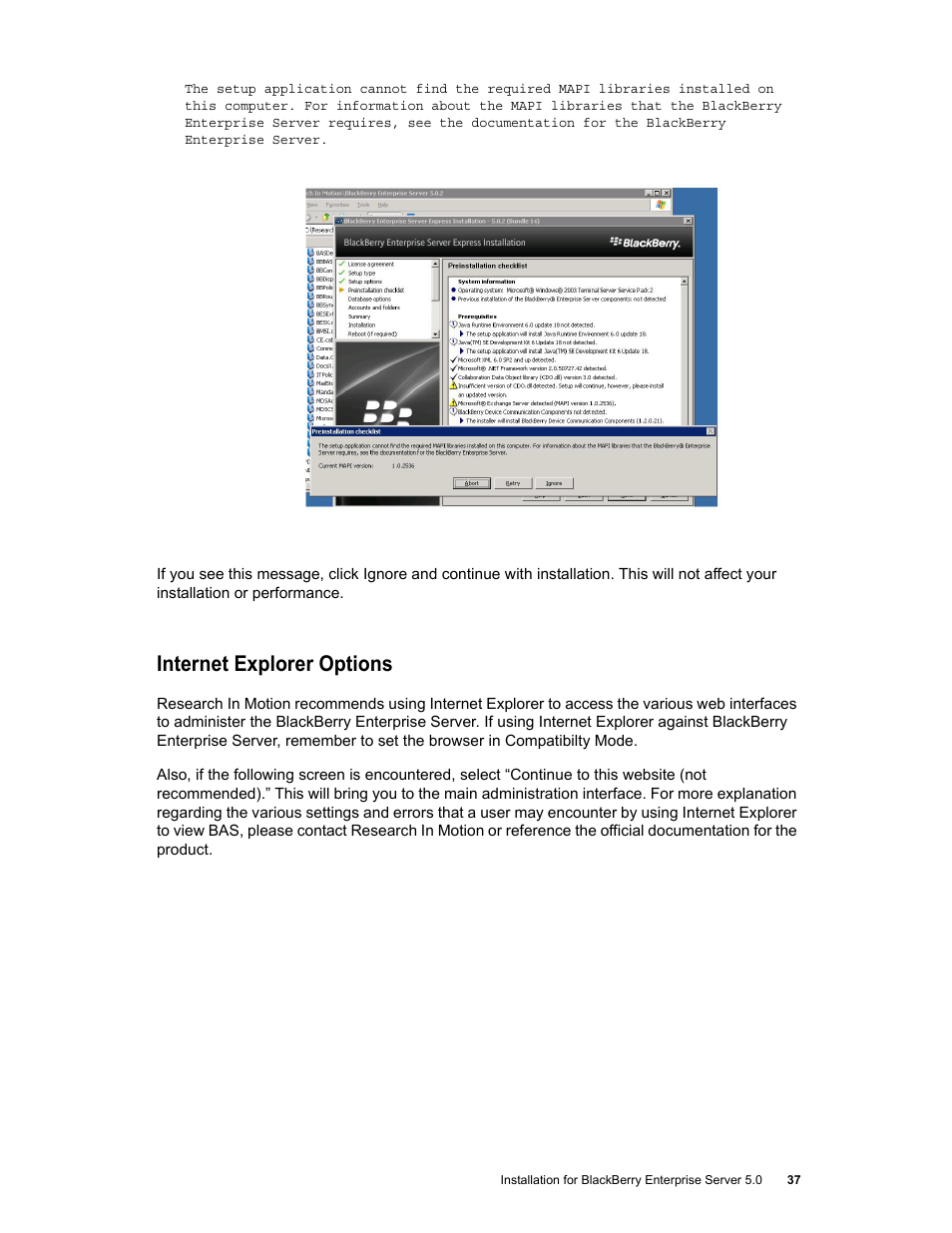 Internet explorer options | Google Apps Connector for BlackBerry Enterprise Server Installation and Administration Guide User Manual | Page 37 / 70
