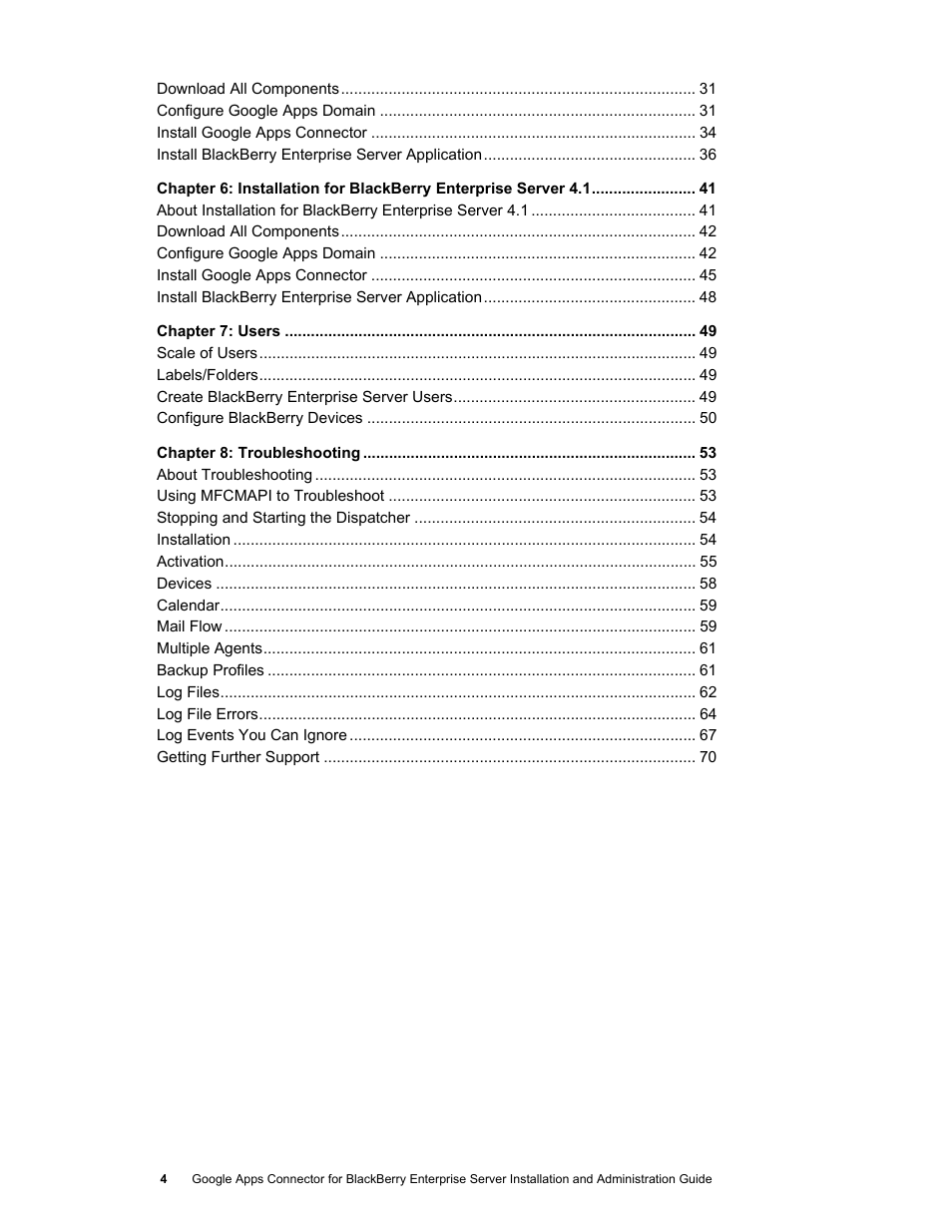 Google Apps Connector for BlackBerry Enterprise Server Installation and Administration Guide User Manual | Page 4 / 70
